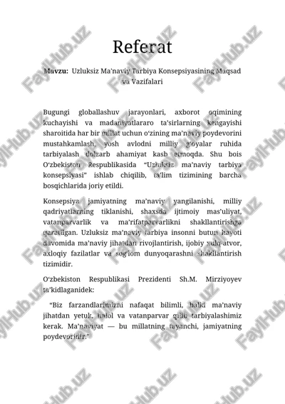 uzluksiz ma'naviy tarbiya konsepsiyasi — DOCX