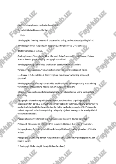 pedagogikaning rivojlanish bosqichlari — DOCX