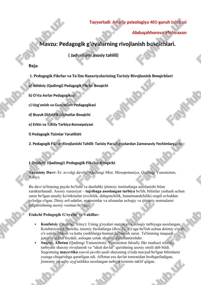 pedagogik g’oyalarning rivojlanish bosqichlari — DOCX