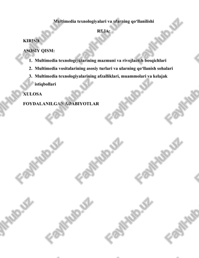multimedia texnologiyalari va ularning qo‘llanilishi — DOCX