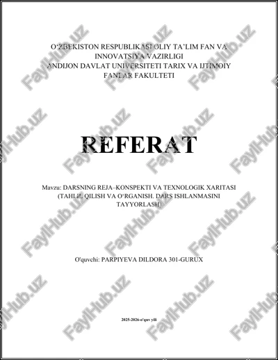 darsning reja–konspekti va texnologik xaritasi (tahlil qilish va o‘rganish. dars ishlanmasini tayyorlash) — DOCX