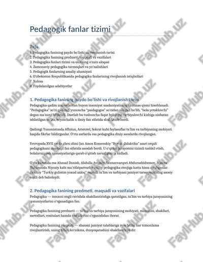 pedagogik fanlar tizimi — DOCX