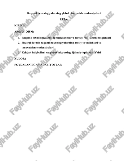 raqamli texnologiyalarning global rivojlanish tendensiyalari — DOCX