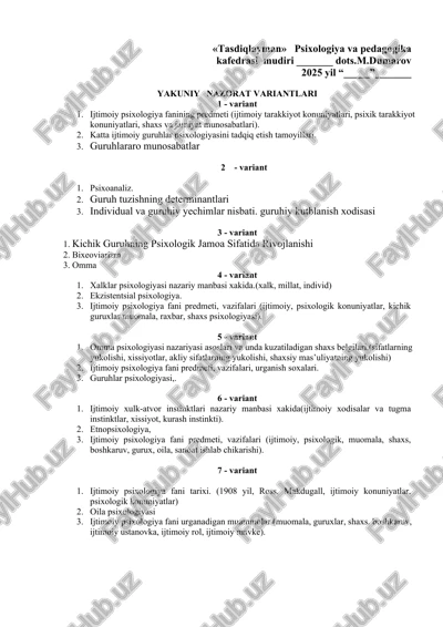 yakuniy nazorat variantlari — DOCX