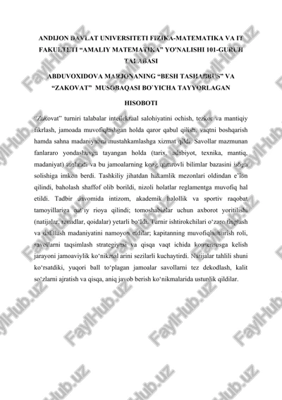 "besh tashabbus" va "zakovat" musobaqasi — DOCX