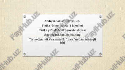 termodinamika va statistik fizika — PPTX