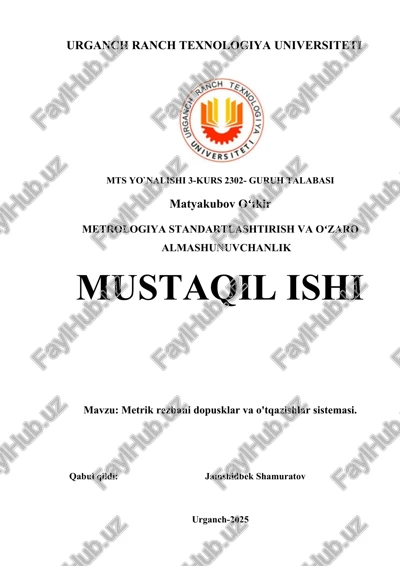 metrik rezbani dopusklar va o'tqazishlar sistemasi. — DOCX