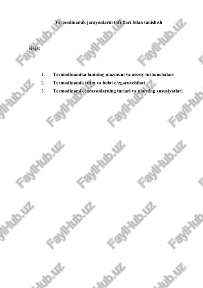 termodinamik jarayonlarni tafsiflari bilan tanishish — DOCX