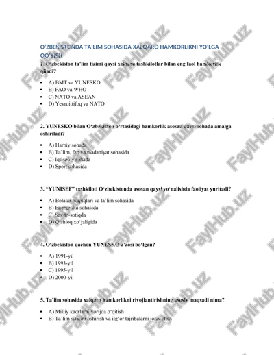o'zbekistonda talim soxasida xalqaro xamkorliklarni yolga qoyilishi — DOCX