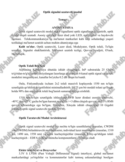 optik signalni uzatuvchi modul — DOCX