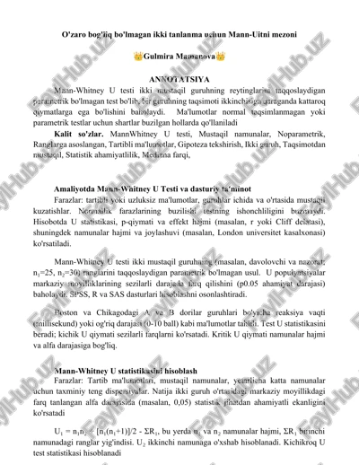 mann-whitney u testi va dasturiy ta'minot — DOCX