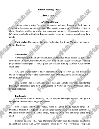 saraton kassaligi turlari — DOCX