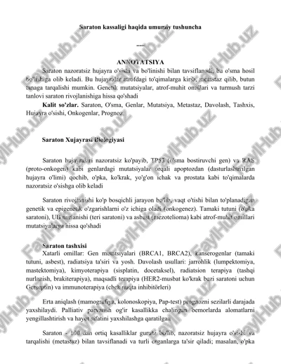 saraton xujayrasi biologiyasi — DOCX