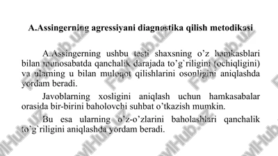 a.assingerning agressiyani diagnostika qilish metodikasi — PPTX