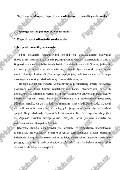 tajribaga asoslangan, o‘quvchi markazli, integrativ metodik yondashuvlar — DOCX