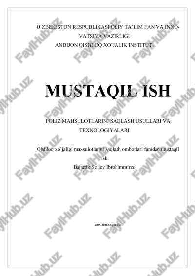 poliz mahsulotlarini saqlash usullari va texnologiyalari — DOCX