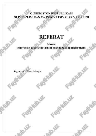 texnoparklar: ta'rif, mohiyat va tarixiy rivojlanish — DOCX