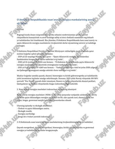 noan’anaviy energiya manbalarining rivojlantirish chora-tadbirlari — DOCX