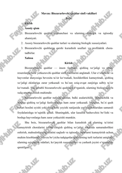 biozararlovchi qushlar sinfi vakillari — DOCX