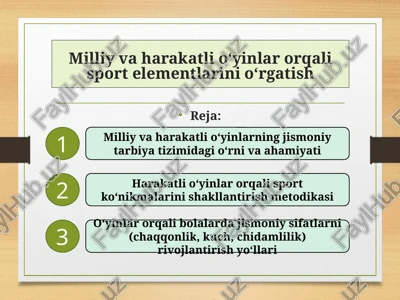 milliy va harakatli o‘yinlar orqali sport elementlarini o‘rgatish — PPTX