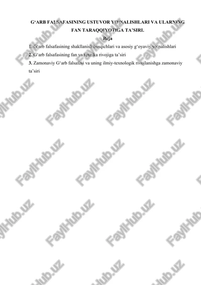 g‘arb falsafasining ustuvor yo‘nalishlari va ularning fan taraqqiyotiga ta’siri. — DOCX