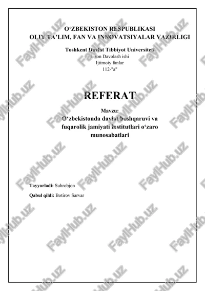 o‘zbekistonda davlat boshqaruvi va fuqarolik jamiyati institutlari o‘zaro munosabatlari — DOCX