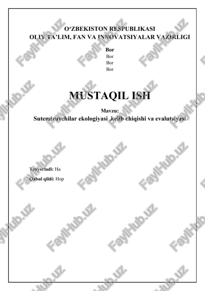 suv burmalarining ekologiyasi, kelib chiqishi va evolyutsiyasi — DOCX