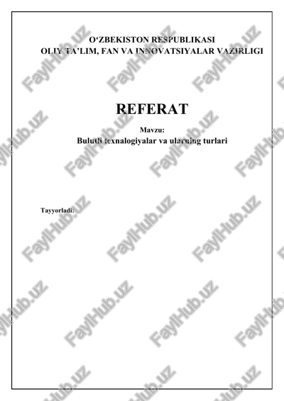 bulutli texnologiyalar va ularning turlari — DOCX