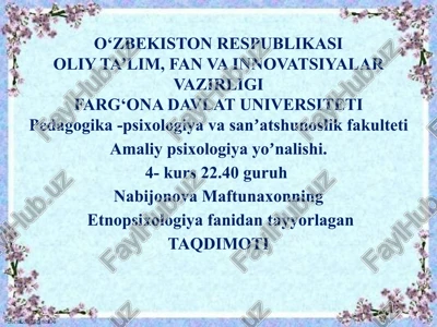 etnopsixologiya fanidantayyorlagan — PPTX