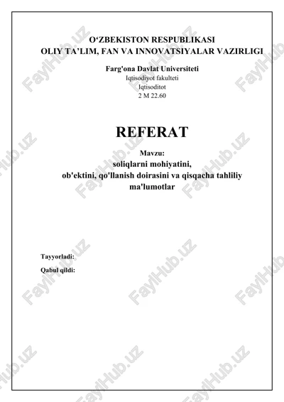 soliqlar mohiyati va ahamiyati — DOCX