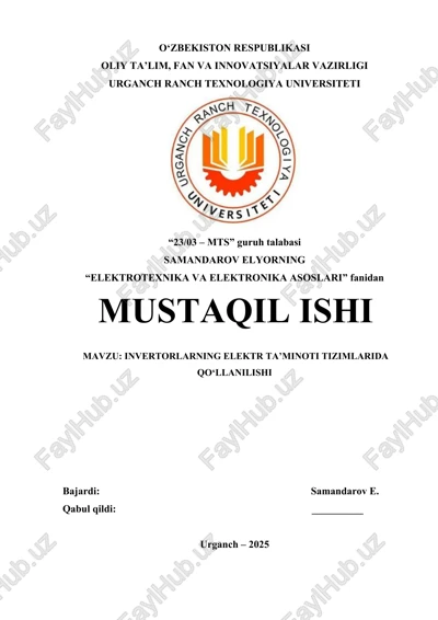 invertorlarning elektr ta’minoti tizimlarida qo‘llanilishi — DOCX