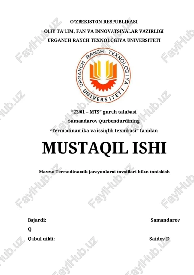 termodinamika va issiqlik texnikasi — DOCX