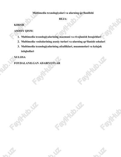 multimedia texnologiyalari va ularning qo‘llanilishi — DOCX