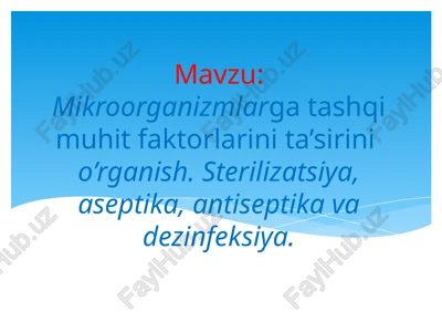 mikroorganizmlarga tashqi muhit faktorlarini ta’sirinio’rganish — PPTX