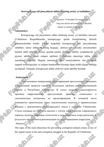 korrupsiyaga oid jinoyatlarni oldini olishning asosiy yoʻnalishlari — DOCX