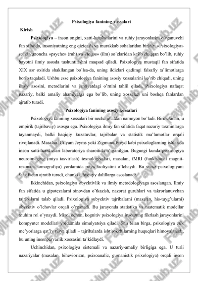 psixologiya fanining xossalari — DOCX