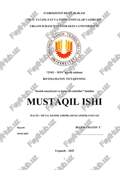 metal kesish asboblari klassifikatsiyasi — DOCX