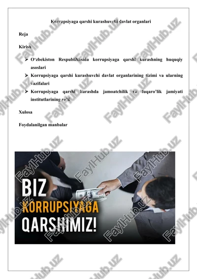 korrupsiyaga qarshi kurashuvchi davlat organlari — DOCX
