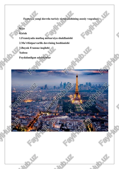 fransiya yangi davrda tarixiy rivojlanishining asosiy voqealari — DOCX