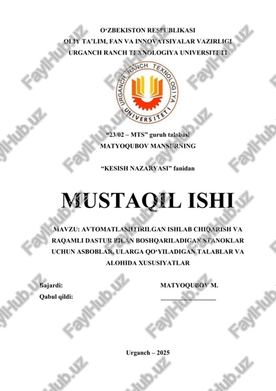 avtomatlashtirilgan ishlab chiqarish va raqamli dastur bilan boshqariladigan stanoklar uchun asboblar, ularga qo‘yiladigan talablar va alohida xususiyatlar — DOCX