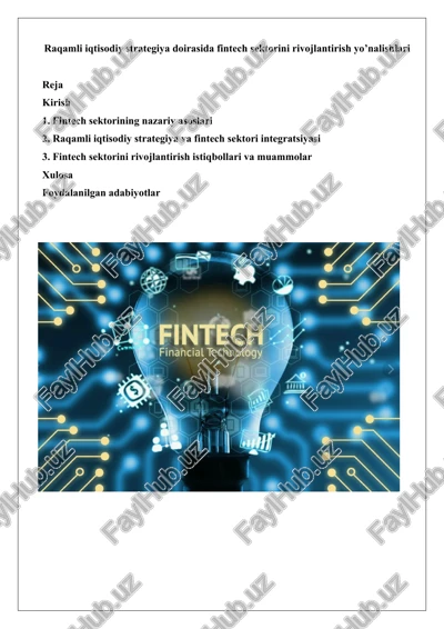 raqamli iqtisodiy strategiya doirasida fintech sektorini rivojlantirish yo’nalishlari — DOCX