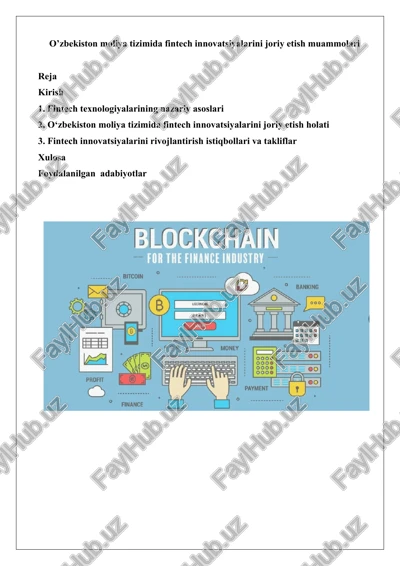 fintech innovatsiyalari o'zbekistonda — DOCX
