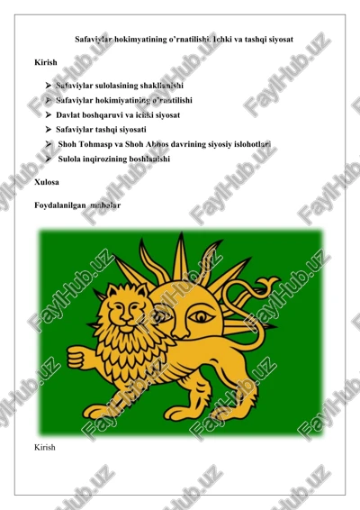 safaviylar hokimyatining o'rnatilishi — DOCX