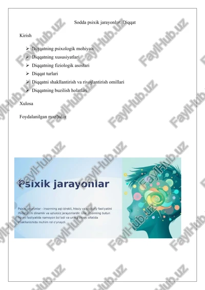 sodda psixik jarayonlar: diqqat — DOCX