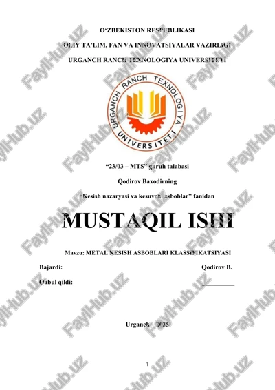 metal kesish asboblari klassifikatsiyasi — DOCX
