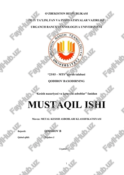 metal kesish asboblari klassifikatsiyasi — DOCX