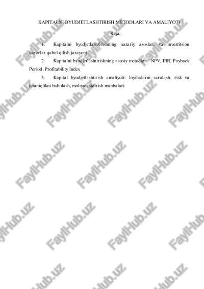 kapitalni byudjetlashtirish metodlari va amaliyoti — PDF
