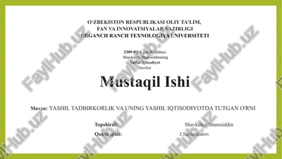 yashil tadbirkorlik va uning yashil iqtisodiyotda tutgan o'rni — PPTX