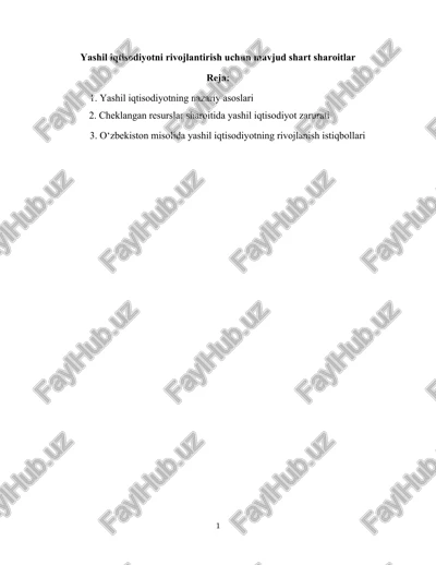 yashil iqtisodiyotning rivojlanishi — DOCX