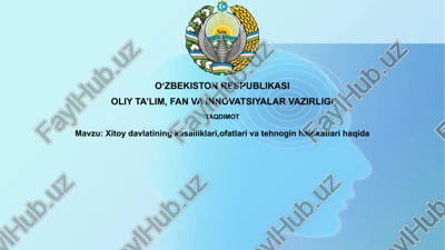 xitoydavlatining kasalliklari, ofatlar va texnologik halokatlari — PPTX